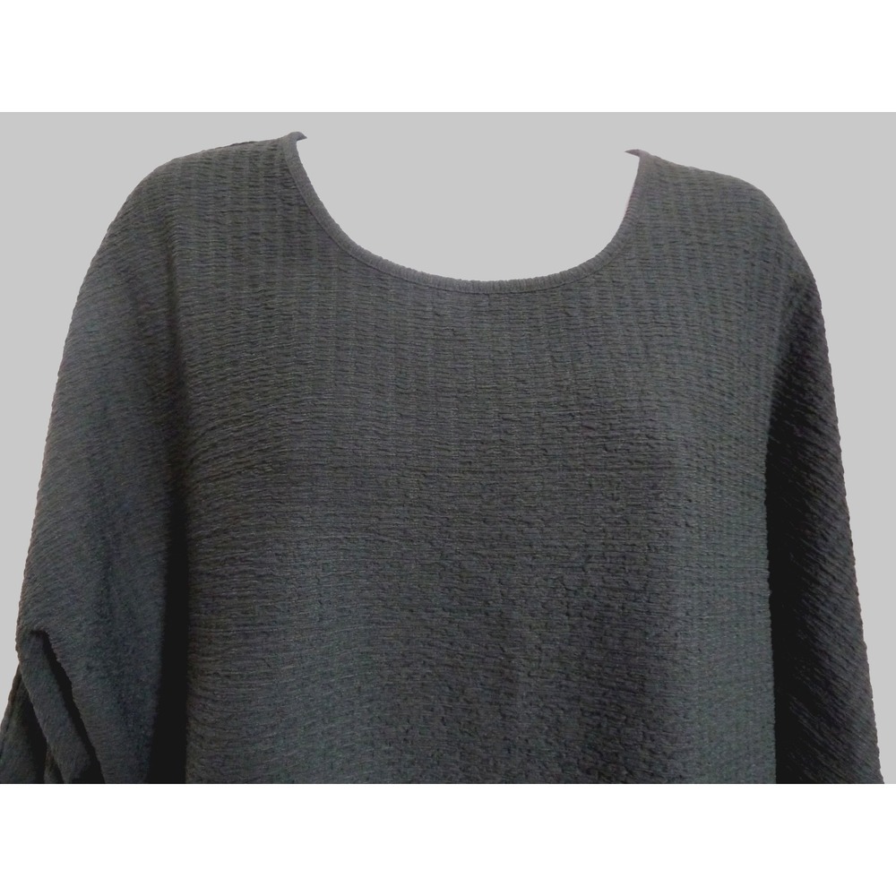 CHICO'S Ss 2=Large Boxy Dolman Sleeve Textured Pullover Top Minimalist Green